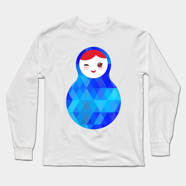 Wink Russian dolls matryoshka with bright blue rhombus Long Sleeve T-Shirt by EkaterinaP